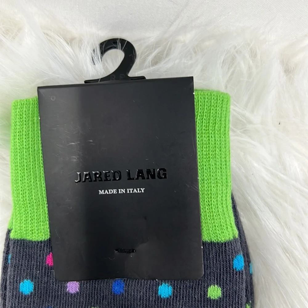 Jared Lang Men’s Socks NWT Made in Italy Grey Multi Polka Dot Neon Green